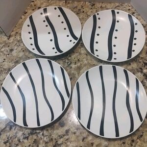 Nate Berkus Geometric Dessert Appetizer Plates Stoneware Black White Set of 4